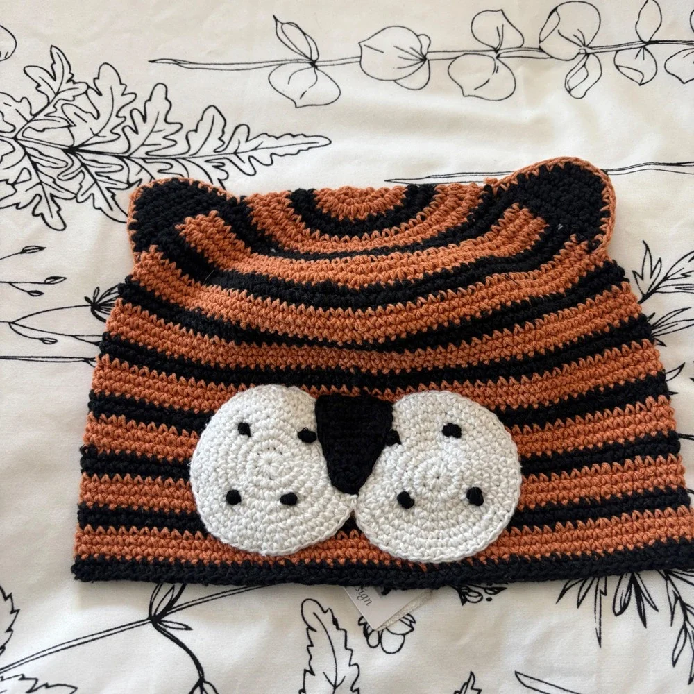 NWT San Diego Hat Co Kids Tiger Crochet Striped Knit Animal Hat Orange And Black